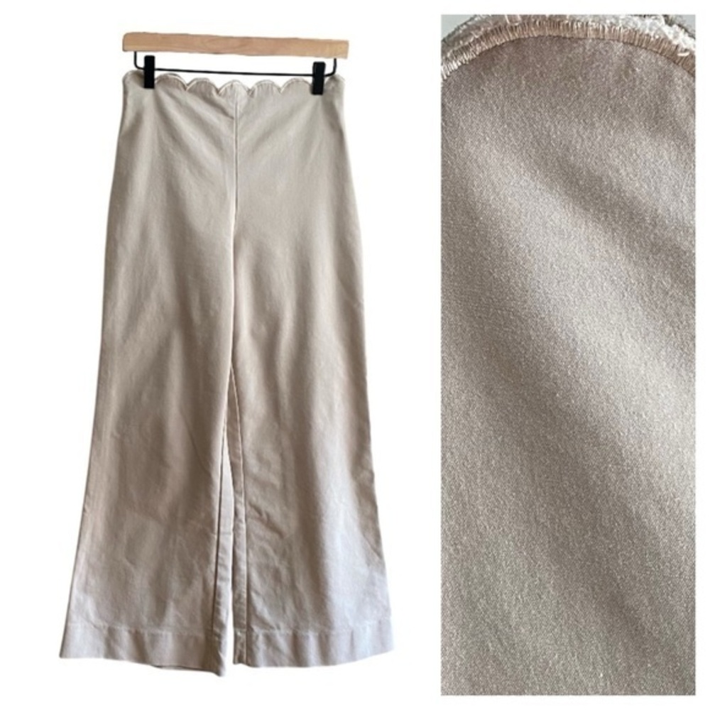 Marciano by Guess Wide Leg Scallop Waist Tan Khaki Trousers Pants 6